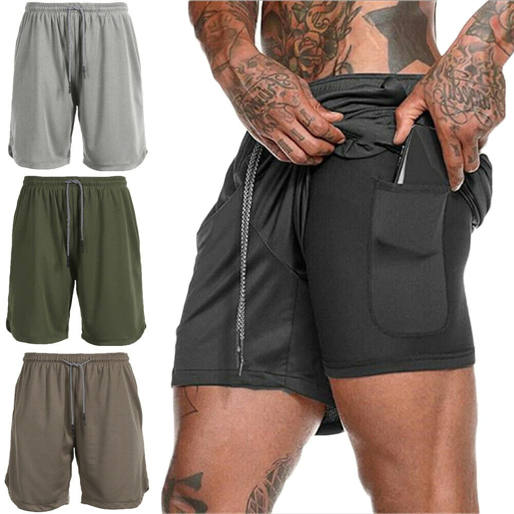 Mens 2 in 1 Fitness Running Shorts Camouflage Quick Drying Training Bodybuilding Shorts Workout Jogging Fitness Gym Shorts